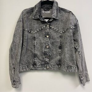 ZARA Women’s Black Acid Washed Denim Jacket with Stud Detail